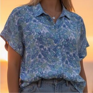 Lucky Brand Blue & Green Floral Button-Up Blouse